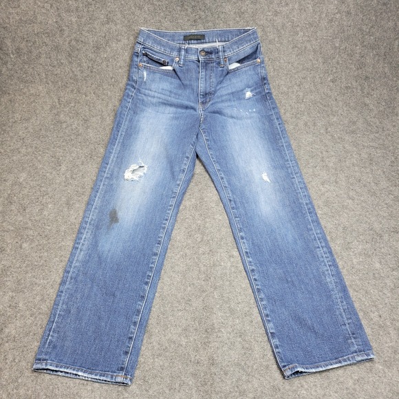 Uniqlo Jeans Womens 3 Blue Denim Distresd Single Stitch Flat Front Straight Leg - Picture 2 of 14
